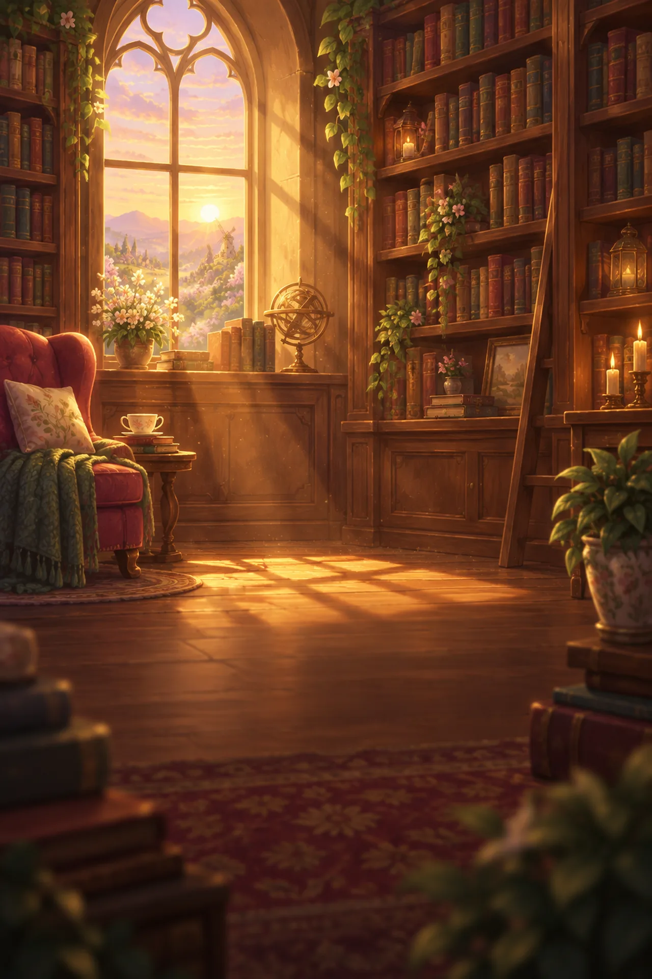 The painted library from Wordmere. In-game artwork.